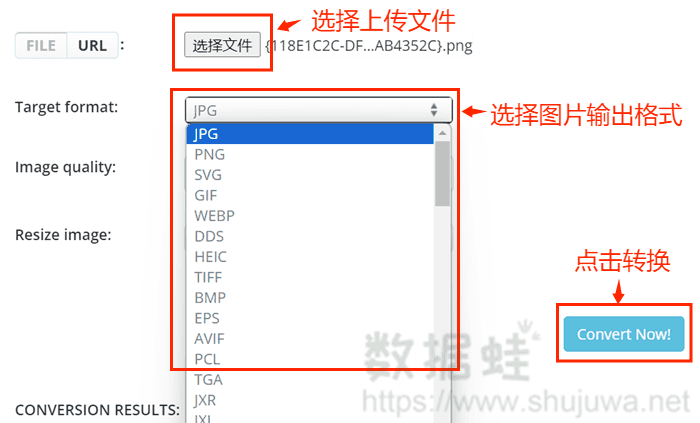 在网站上传您要转换的图像文件